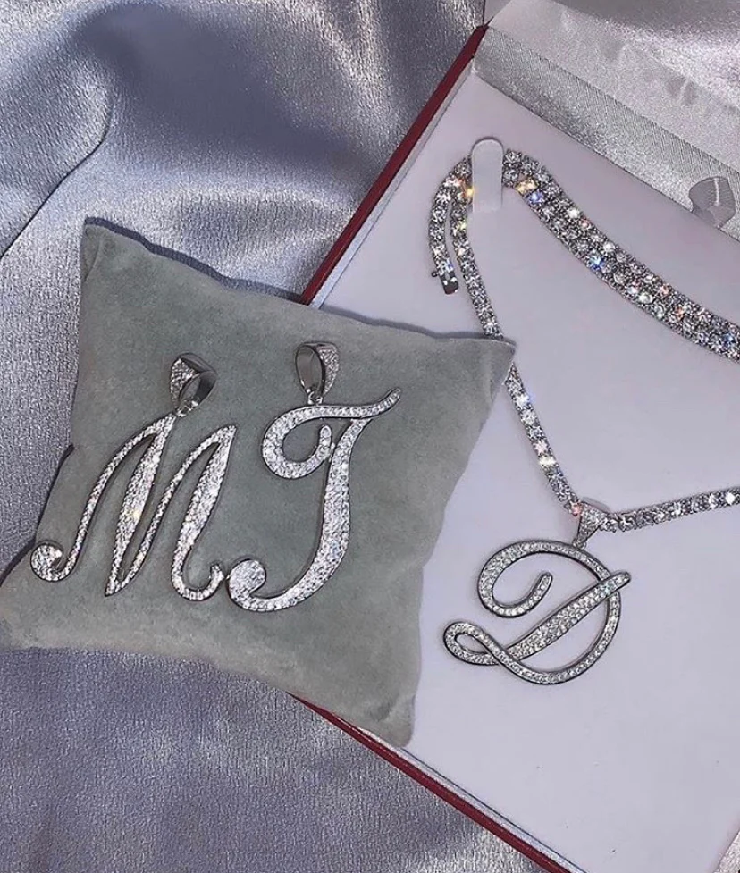 Icy Silver Initial Necklace Set - Image 3